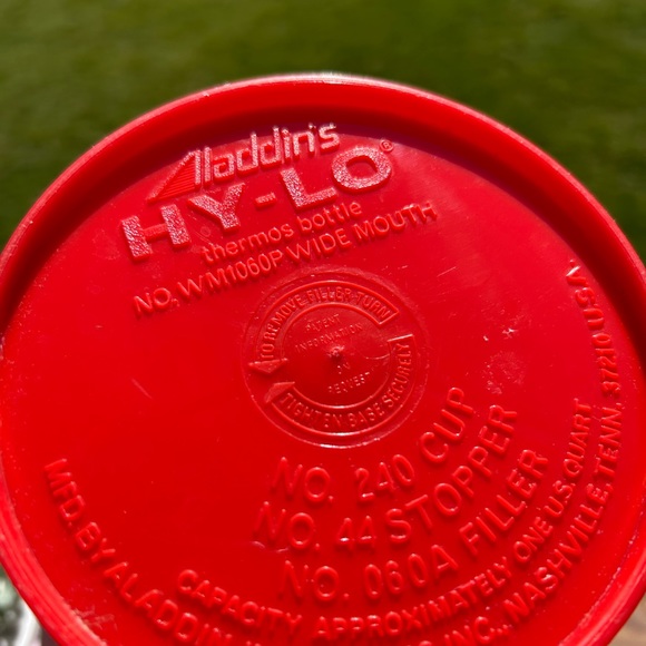 Vtg 1970's Red Aladdin Hy-lo Wide Mouth Thermos Bottle With Handle - Picture 5 of 9